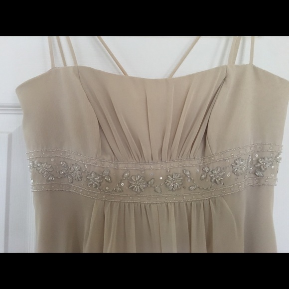 Long Spaghetti Strap Chiffon Dress w Beaded Empire - Picture 8 of 12